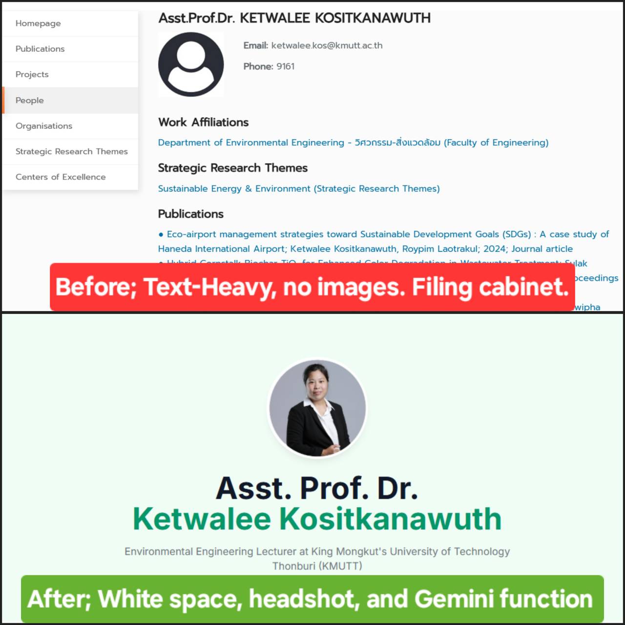 Before and after screenshots of Dr. Kha's website redesign.