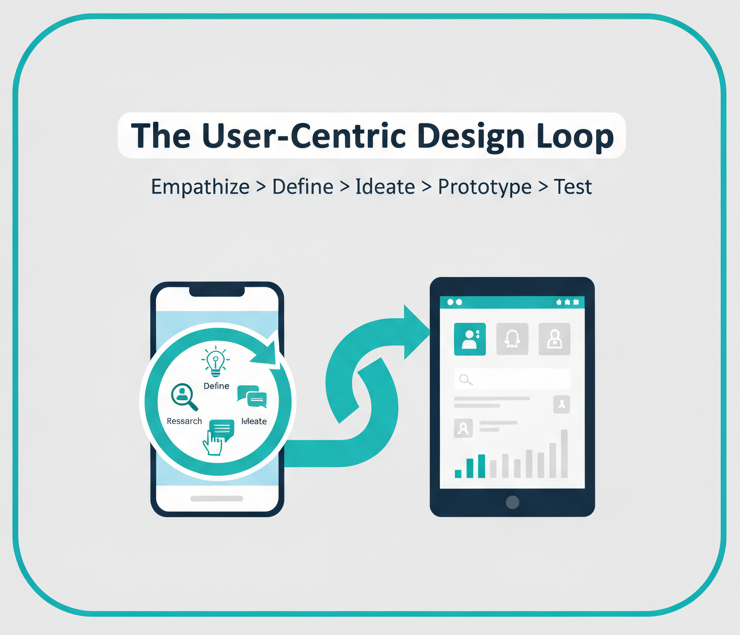 Diagram of the user-centric design loop: Empathize, Define, Ideate, Prototype, Test.